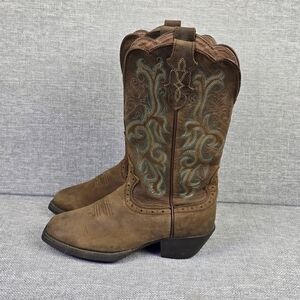 Justin Stampede 12" Square Toe Western Boots Brown Womens Sz 6B